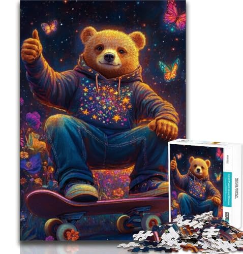 Teddybär-Skateboard-Puzzle für Teenager, 1000 Teile, Familienspiel, Stressabbau, schwierige Herausforderung, Künstlersammlung, bildende Kunst (38x26cm) von LYXIANY