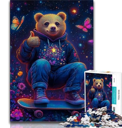 Teddybär-Skateboard-Puzzle für Teenager, 1000 Teile, Lernspielzeug, Familienspiele, Geburtstagsgeschenk, Geschenke (38x26cm) von LYXIANY