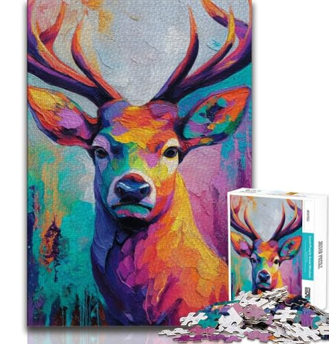 Tier-Hirsch-Ölgemälde-Puzzle für Erwachsene und Jugendliche, 1000 Teile, hilft dem Gehirn, süchtig machendes Spielzeug zu trainieren, um Geduld zu fördern, tolles Geschenk (38x26cm) von LYXIANY