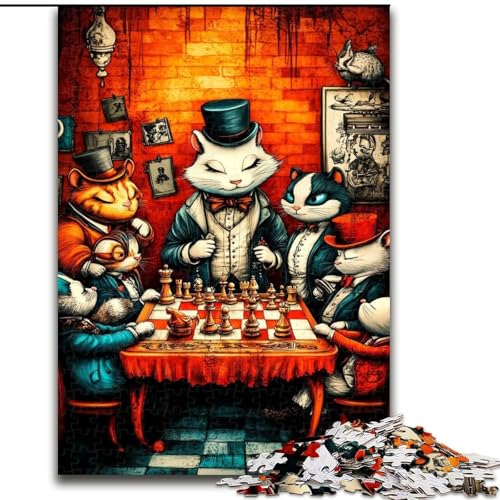 Tiere Spielen Schach-Puzzles für Teenager, 1000 Puzzles, pädagogisches Familienspiel, geeignet als Schreibtischdekoration (26x38cm) von LYXIANY