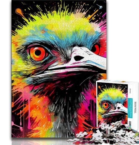 Tierkunst-Puzzles mit Straußenmotiv, 1000 Puzzles für Erwachsene, Lernspielzeug, Familienspiele mit passendem Poster und Quizblatt (38x26cm) von LYXIANY