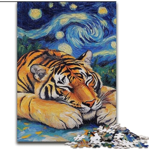 Tiger-Nachthimmel-Puzzle für Erwachsene und Teenager, 1000 Teile, Lernspiele, Heimdekoration, Geburtstagsgeschenk, Geschenke, Wandkunst (26x38cm) von LYXIANY