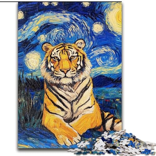 Tiger-Nachthimmel-Puzzle für Erwachsene und Teenager, 1000 Teile, Lernspiele, Heimdekoration, Geburtstagsgeschenk, Geschenke, Wandkunst (26x38cm) von LYXIANY