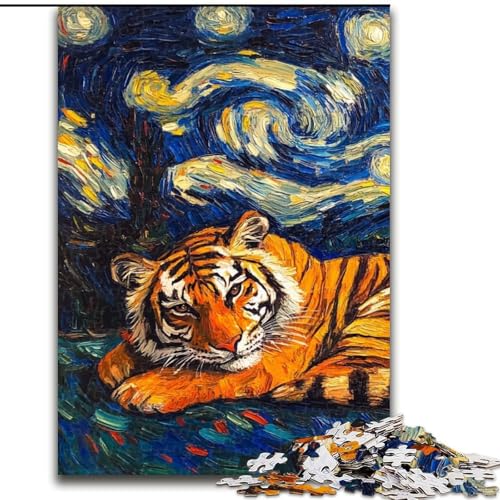 Tiger-Nachthimmel-Puzzles für Erwachsene und Jugendliche, 1000-teiliges Puzzle, Lernspielzeug, Familienspiele mit passendem Poster und Quizblatt (50x75cm) von LYXIANY