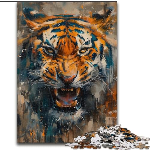 Tiger-Ölgemälde, 1000-teiliges Puzzle für Erwachsene, Lernspielzeug, Familienspiele mit passendem Poster und Quizblatt (26x38cm) von LYXIANY