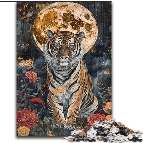 Tiger unter dem Mond Puzzle für Erwachsene 1000 Teile, anspruchsvolles Spielspielzeug, Wanddekoration, einzigartige Geburtstags (26x38cm) von LYXIANY