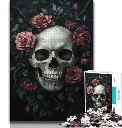 Totenkopf-Rose-Puzzle, 1000 Teile, für Teenager, Denkspiel, Wanddekoration, einzigartige Geburtstags (50x75cm) von LYXIANY