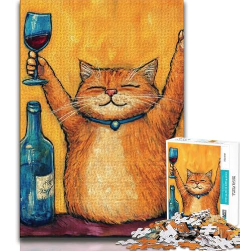 Trinkende Katze, Puzzle für Teenager, 1000 Teile, Lernspiele, Heimdekoration, geeignet für die Schreibtischdekoration (38x26cm) von LYXIANY