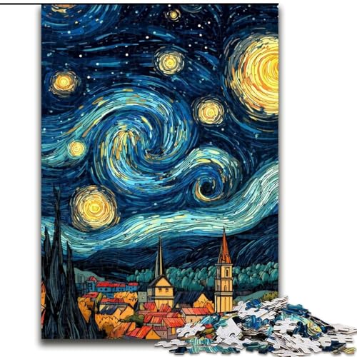 Van Gogh Nachthimmel, 1000-teiliges Puzzle für Erwachsene und Jugendliche, Lernspielzeug, Familienspiele mit passendem Poster und Quizblatt (Größe 50x75cm) von LYXIANY