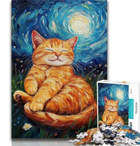 Van Gogh Nachthimmel-Katzen-Puzzle für Teenager, 1000-teiliges Puzzle, Denkspiel, Wanddekoration, einzigartige Geburtstags (75x50cm) von LYXIANY