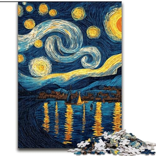 Van Gogh Nachthimmel-Puzzle, 1000 Teile, für Teenager, interessante Stressreduzierung, Eltern-Kind-Interaktion (Größe 50x75cm) von LYXIANY