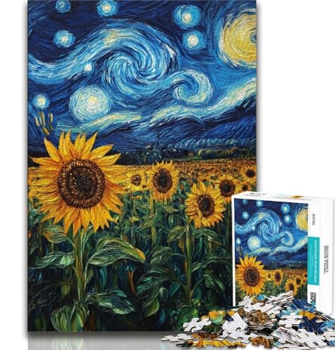 Van Gogh Sonnenblumen bei Nacht Puzzles für Teenager, 1000 Teile Puzzle, Denkspiel, Wanddekoration, einzigartige Geburtstags (75x50cm) von LYXIANY