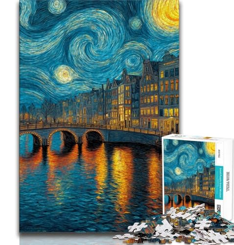 Van Goghs Nachthimmel-Stadt-Puzzle für Teenager, 1000-teiliges Puzzle, Denkspiel, Wanddekoration, einzigartige Geburtstags (75x50cm) von LYXIANY