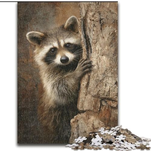 Waschbär im Baum, Puzzle, 1000 Teile, für Teenager ab 14 Jahren, Geschenkideen zur Gedächtnisverbesserung (26x38cm) von LYXIANY