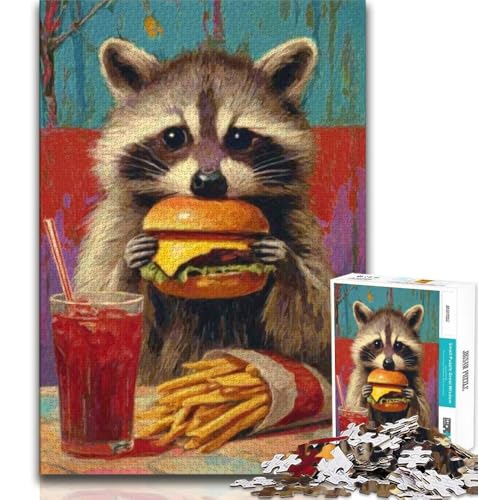 Waschbär isst einen Hamburger, Puzzle für Erwachsene, 1000 Teile, hilft dem Gehirn, süchtig machendes Spielzeug zu trainieren, um Geduld bei der Eltern-Kind-Interaktion zu fördern (50x75cm) von LYXIANY