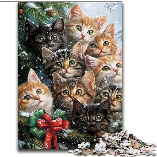 Weihnachts-Katzen-Puzzle für Teenager, 1000 Teile, lustige Spiele, Wanddekoration, einzigartige Geburtstags (26x38cm) von LYXIANY