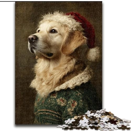 Weihnachts-Puzzle mit Golden Retriever, 1000 Teile, für Erwachsene, dekomprimierendes intellektuelles Lernspielzeug, Lernspiel für Geburtstag, Weihnachten (26x38cm) von LYXIANY