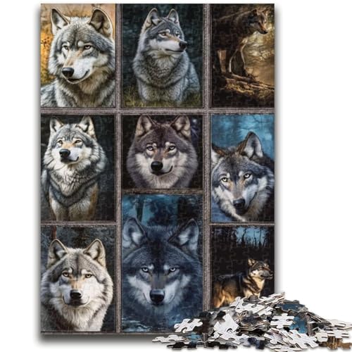 Wolf-Collage, 1000-teiliges Puzzle für Erwachsene, Geschenk, Denkspiel, Wanddekoration, einzigartige Geburtstags (38x26cm) von LYXIANY