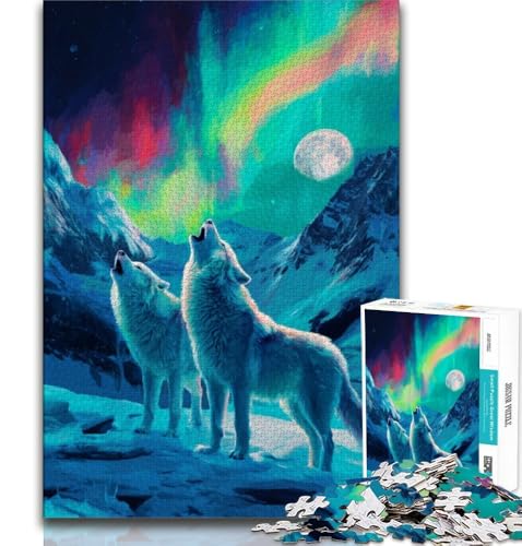 Wolf Under The Aurora Puzzle 1000 Teile für Teenager, Lernspiele, Heimdekoration, Geschenk für die ganze Familie (50x75cm) von LYXIANY