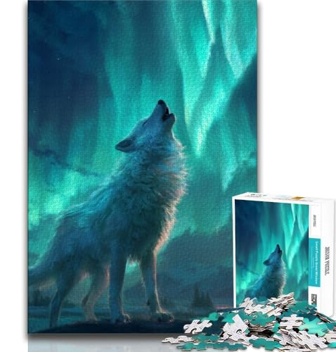 Wolf Under The Aurora Puzzle für Erwachsene, 1000 Teile, Lernspielzeug, Familienspiele mit passendem Poster und Quizblatt (50x75cm) von LYXIANY