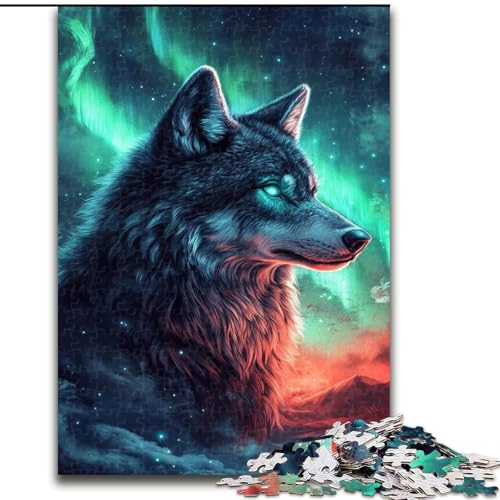 Wolf Under The Aurora Puzzle für Teenager, 1000 Teile, lustige Spiele, Wanddekoration, einzigartige Geburtstags (26x38cm) von LYXIANY