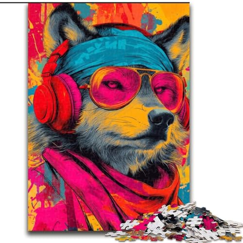 Wolf mit Kopfhörern, Puzzle für Jugendliche, 1000 Teile, geeignet für Kinder ab 14 Jahren, Familienspaß, ganze Familie (26x38cm) von LYXIANY