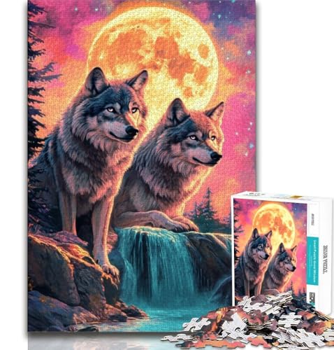 Wolf unter dem Mond Puzzle 1000 Teile für Teenager, Denkspiel, Wanddekoration, einzigartige Geburtstags (38x26cm) von LYXIANY