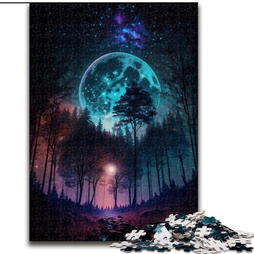 Wunderschönes Wald-Vollmond-Puzzle für Erwachsene, 1000 Teile, Lernspiele, DIY-Spielzeug mit passendem Poster und Quizblatt, für Kinder ab 14 Jahren (26x38cm) von LYXIANY