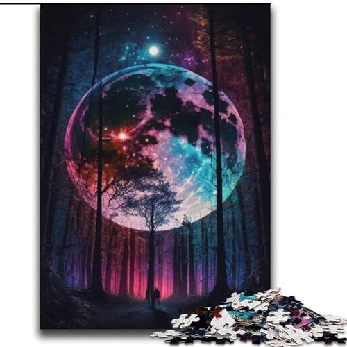 Wunderschönes Wald-Vollmond-Puzzle mit 2000 Teilen für Teenager, Lernspiele, DIY-Spielzeug mit passendem Poster und Quizblatt für Kinder ab 14 Jahren (70x100cm) von LYXIANY