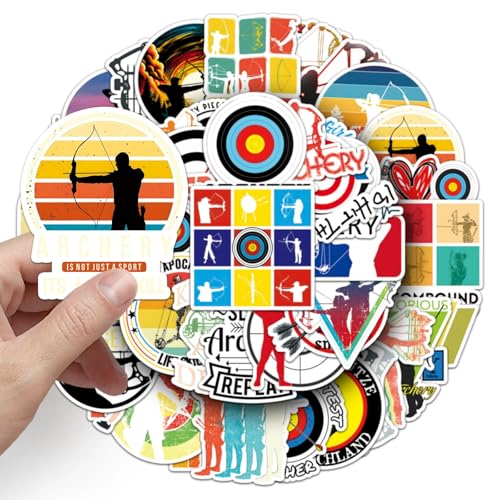 Bogenschießen Aufkleber 50 Stücke Niedlich Deko für Auto Laptop Skateboard Fahrrad Moped Motorrad Fahrrad Computer,Geeignet für Erwachsene Kinder Shoot an Arrow ästhetisch Sticker Set von LYunMu