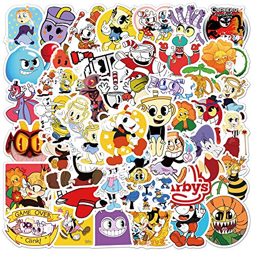 Cuphead Aufkleber Gemes Cuphead Sticker Set 50 Stücke Niedlich Deko für Auto Laptop Skateboard Fahrrad Moped Motorrad Fahrrad Computer,Geeignet für Erwachsene Kinder von LYunMu