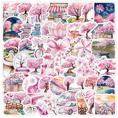 Kirschblüten-Serie Aufkleber 50 Stücke Niedlich Deko für Auto Laptop Skateboard Fahrrad Moped Motorrad Fahrrad Computer,Geeignet für Erwachsene Kinder Sakura ästhetisch Sticker Set Kirschblüten-Serie Aufkleber 50 Stücke Niedlich Deko für Auto Laptop Skateboard Fahrrad Moped Motorrad Fahrrad Computer,Geeignet für Erwachsene Kinder Sakura ästhetisch Sticker Set von LYunMu