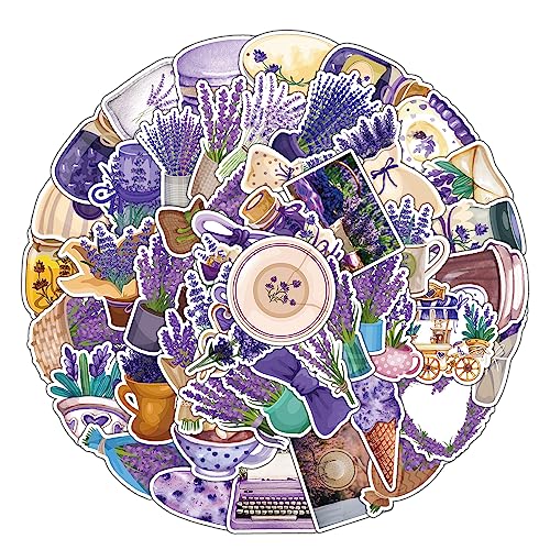 Lavendel Aufkleber Lavender Sticker Set 50 Stücke Niedlich Deko für Auto Laptop Skateboard Fahrrad Moped Motorrad Fahrrad Computer,Geeignet für Erwachsene Kinder von LYunMu