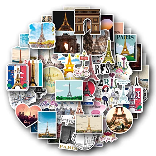 Paris Aufkleber Eiffelturm Sticker Set 50 Stücke Niedlich Deko für Auto Laptop Skateboard Fahrrad Moped Motorrad Fahrrad Computer,Geeignet für Erwachsene Kinder von LYunMu