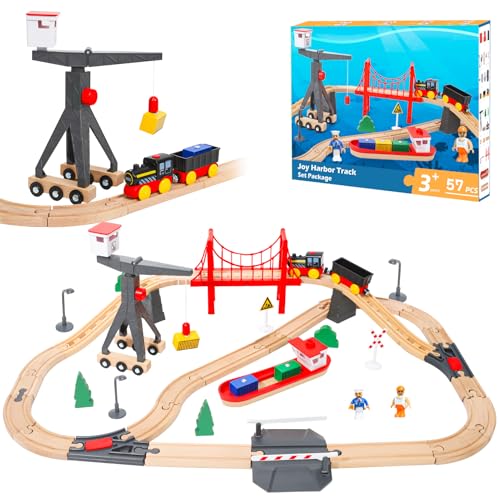 LZDMY Holzeisenbahn Set Zug Kinder, 57 Stück Elektrische Eisenbahn aus Holz Kompatibel mit Brio- Holzschienen, Holzzug Spielzeug für 3 4 5 6 Jahre alt Spielzeugeisenbahn Geschenk für Junge & Mädchen LZDMY Holzeisenbahn Set Zug Kinder, 57 Stück Elektrische Eisenbahn aus Holz Kompatibel mit Brio- Holzschienen, Holzzug Spielzeug für 3 4 5 6 Jahre alt Spielzeugeisenbahn Geschenk für Junge & Mädchen von LZDMY