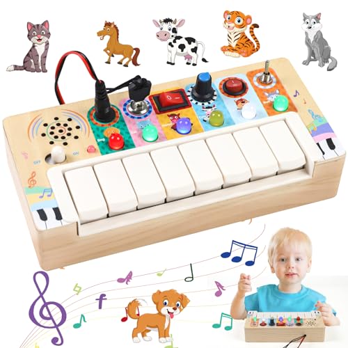 Montessori Busy Board ab 1 jahr mit Musik led Lichtschalter Activity Board, Holzspielzeug ab 2 3 4 Jahre, Motorikspielzeug Sensorik Spielzeug Lernspielzeug für Babys Kinder als Geschenk Jungen Mädchen von LZDMY
