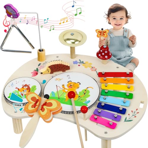 LZDMY Musikinstrumente für Kinder ab 1 2 3 Jahr,Baby Musikspielzeug Triangel Schlagzeug Trommel Xylophon Instrumente Kinder, Musikset Montessori Spielzeug Geburtstag Ostern Geschenk Junge & Mädchen von LZDMY