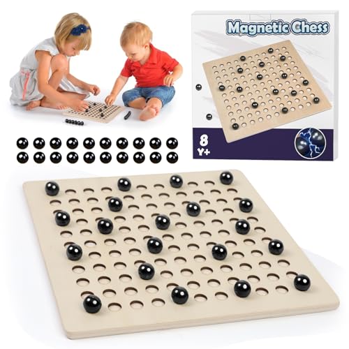 Magnetisches Schachspiel mit Holzbrett, Magnetspiel 20 Magnetsteine, Reisen Magnet Spiel Chess Game, Brettspiel für Familientreffen Party Kinder Mini Schachspiel von LZDMY