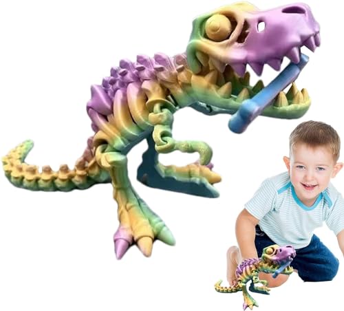 3D-gedrucktes Drachen-Tyrannosaurus-Skelett, 3D-Druck bewegliche Figur, Flexible Gelenke, Dinosaurier-Zappelspielzeug, für Erwachsene, Stressabbau, Autismus, ADHS, (A) von LZGYPXC