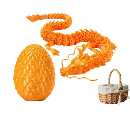 Dragon Egg, Drache Spielzeug,Dragons Spielzeug,Drachenei,Gelenkiges Drachen-Zappelspielzeug, ArtikulierteMit Ei, Drachenornament Mit Beweglichen GelenkenFürKinder (Orange+Blumenkorb) von LZGYPXC