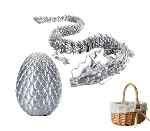 Dragon Egg, Drache Spielzeug,Dragons Spielzeug,Drachenei,Gelenkiges Drachen-Zappelspielzeug, ArtikulierteMit Ei, Drachenornament Mit Beweglichen GelenkenFürKinder (Silber+Blumenkorb) von LZGYPXC