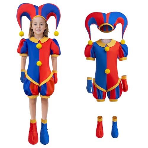 LZH Kinder Clown Kostüm Karneval Clown Kostüm Kinder Set Der Amazing Circus Jumpsuit mit Clown Kostüm Zubehör von LZH