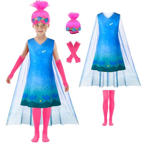 LZH Poppy Kostüm Kleid für Mädchen Cosplay Halloween Outfits Dress Up Prinzessin Fancy Kleid Outfit Halloween mit Perücke von LZH