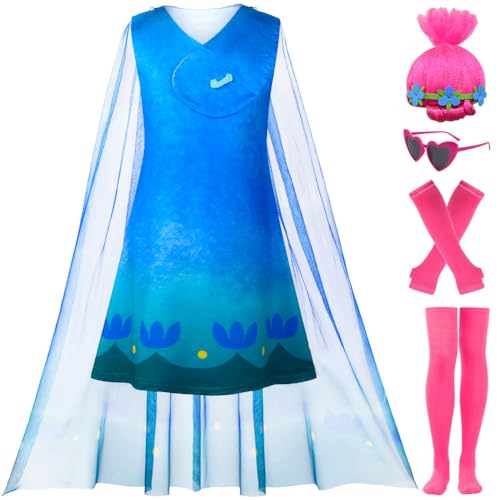LZH Poppy Kostüm Kleid für Mädchen Kinder Cospaly Poppy Prinzessin Halloween Kleid mit Perücken Brillen Handschuhe Socken von LZH