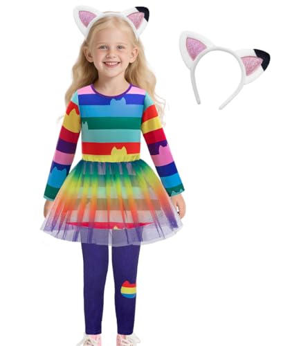 LZH Regenbogen Katzen Kostüm für Mädchen Geburtstagsfeier Set mit Haarband Halloween Weihnachts Outfit Regenbogen Tutu Kleid Up 5-6 Jahre LZH Regenbogen Katzen Kostüm für Mädchen Geburtstagsfeier Set mit Haarband Halloween Weihnachts Outfit Regenbogen Tutu Kleid Up 5-6 Jahre von LZH