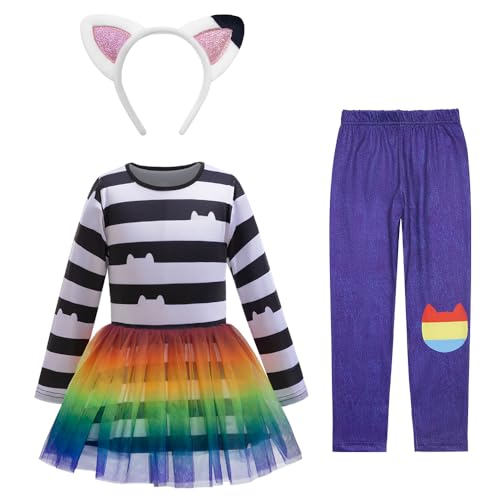 LZH Regenbogen Kostüm für Mädchen, Tutu Kleid Geburtstag Outfit mit Stirnband und Hose, Halloween Party Set 3-8Y von LZH