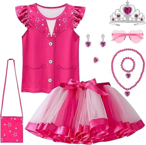 LZH Rosa Kostüm für Mädchen Cowgirl Kostüm Regenbogen Tutu Kleid Set Cosplay Puppe Film Rosa Herz Kleid mit Zubehör von LZH