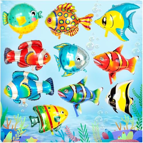 Fischballons für Kinderparty, 10 große tropische Fisch-Folienballons, Ozean-Tier-Ballons für Geburtstag, Ozean-Themen-Dekoration von LZMDISU