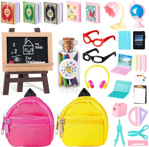 LZMDISU Schulbedarf-Set für Puppen - 30 Stück mit Mini-Puppe, Brille, Rucksack, Tafel, Laptops, Lineal, Schere, Buch, Palette, Papierrechner und Zubehör LZMDISU Schulbedarf-Set für Puppen - 30 Stück mit Mini-Puppe, Brille, Rucksack, Tafel, Laptops, Lineal, Schere, Buch, Palette, Papierrechner und Zubehör von LZMDISU