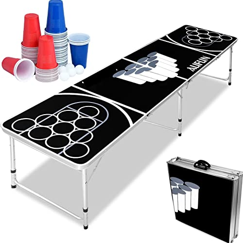 LZQ Beer Pong Tisch Beer Pong Table Höhenverstellbar Klappbarer Partyspiele Trinkspiele inkl. 5 Bälle und inkl. 100 Bechern in Rot und Blau (je 50 STK.) Kratz und Wassergeschützt von LZQ